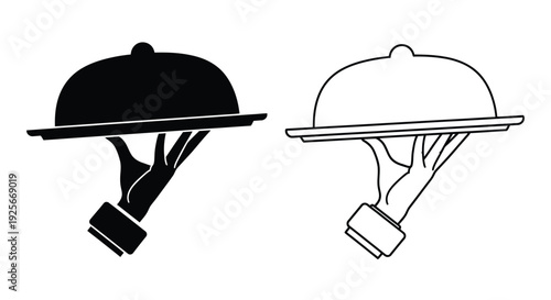 Elegant serving tray icons a black and white contrast depiction