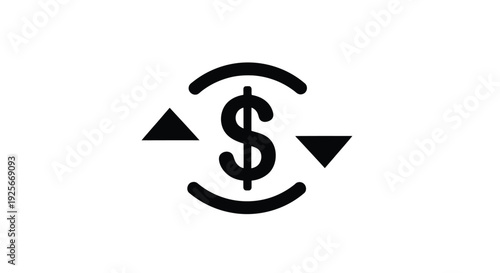Black icon depicting a circular arrow and a dollar sign