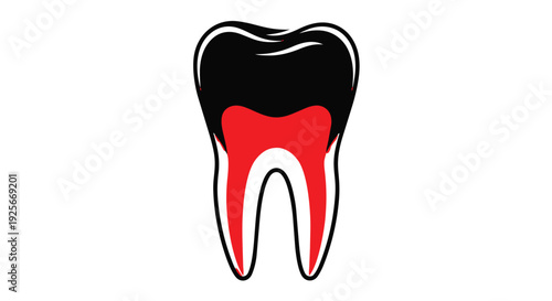 A detailed illustration of a tooth with a red and black design