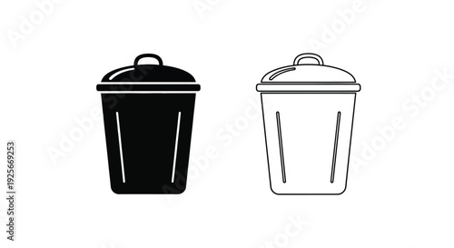 Two trash cans one black one white side by side illustration