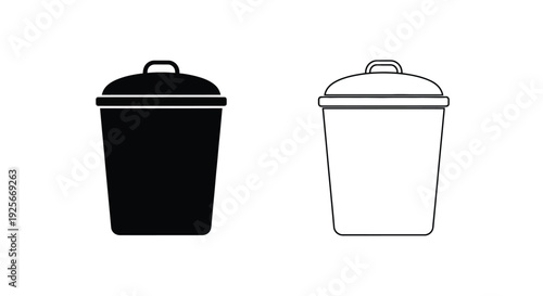 Two trash cans a filled black silhouette and an outlined white version