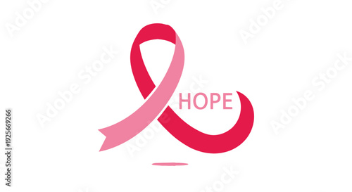 Pink and red breast cancer awareness ribbon with hope text symbol