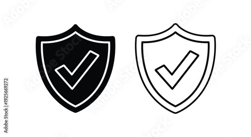 Two shield icons with checkmarks one filled and one outlined