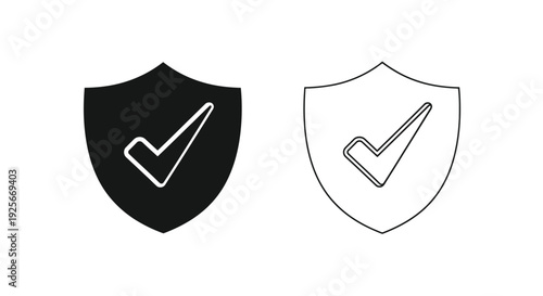 Black and white shield icons with checkmarks representing security and validation