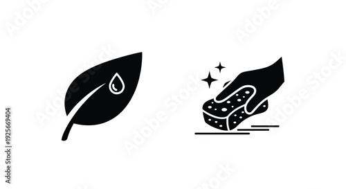 Eco friendly cleaning concept with leaf and sponge illustrations on white