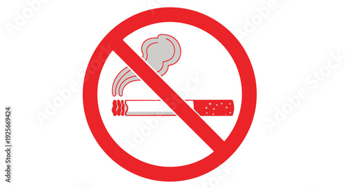 No smoking sign with cigarette and smoke in red