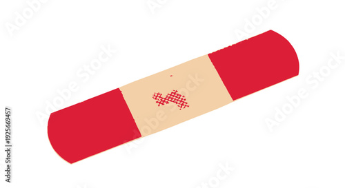 Red bandage with a butterfly shaped gauze