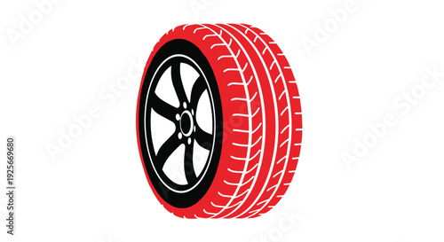 Red car tire with black rim