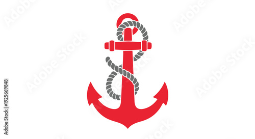 Red anchor symbol with rope nautical icon