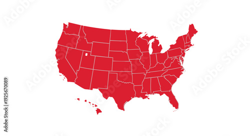Map of the united states of america with all states filled in red color