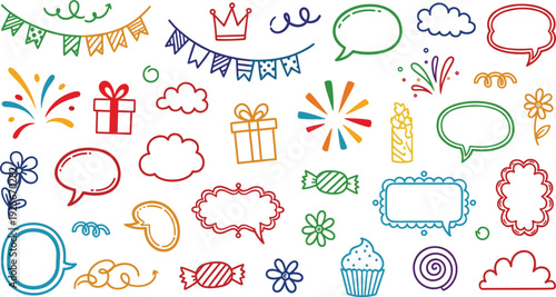 Colorful celebration icons and speech bubbles