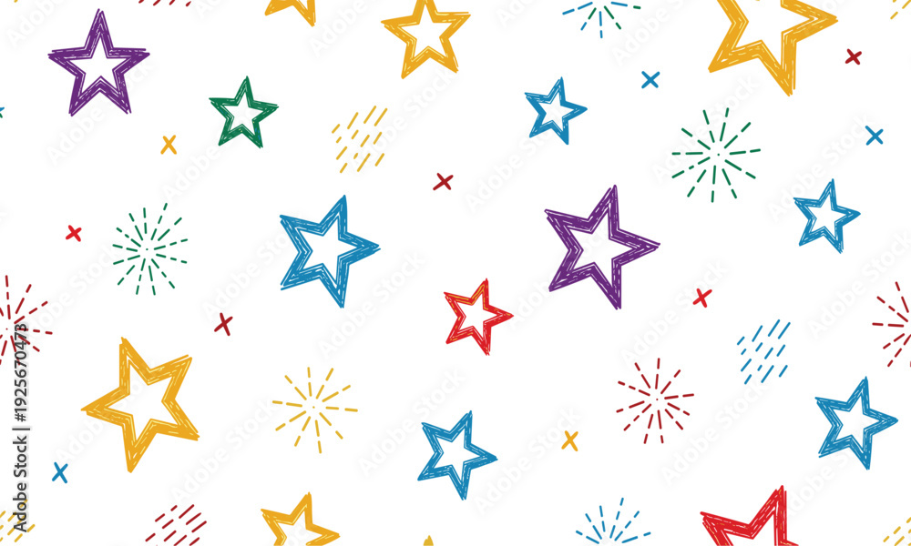 Obraz premium Colorful star and firework pattern on white background
