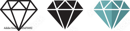 Diamond icon set featuring linear silhouette and flat colorful styles for jewelry design app