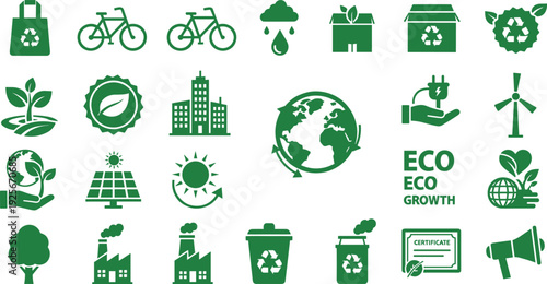 Eco friendly icons and sustainable living symbols