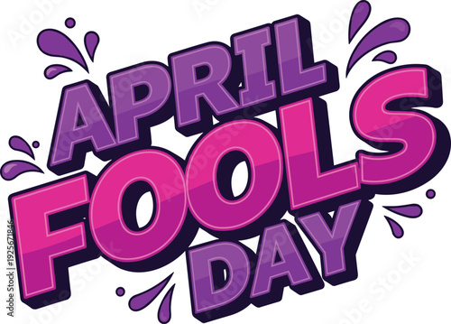 Vibrant april fools day graphic with purple and pink letters