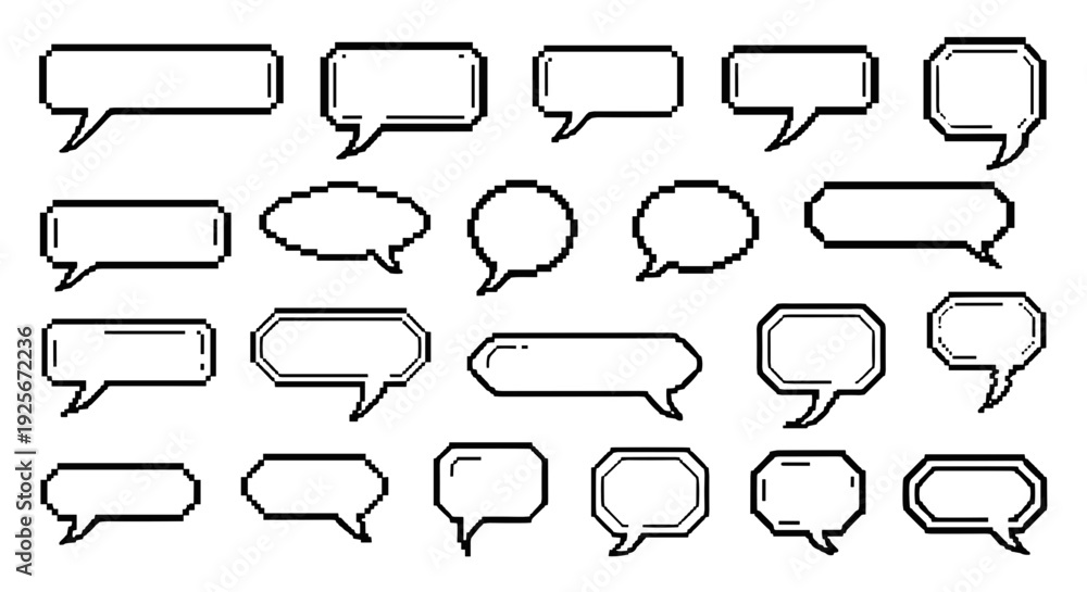 Fototapeta premium A collection of black and white speech bubbles in various shapes and sizes for use in graphic design and digital communication