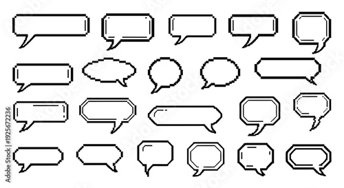 A collection of black and white speech bubbles in various shapes and sizes for use in graphic design and digital communication