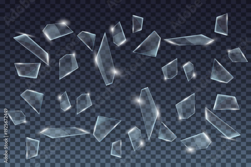 Broken Glass Shards Scattered Realistic Set