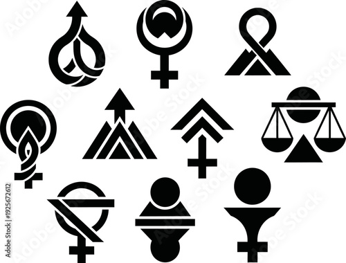 Collection of black and white gender and equality symbols