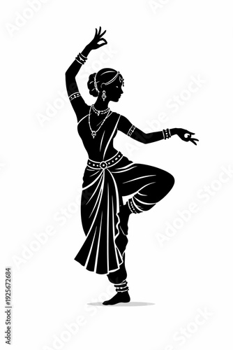 Elegant Indian dancer performing traditional Bharatanatyam pose