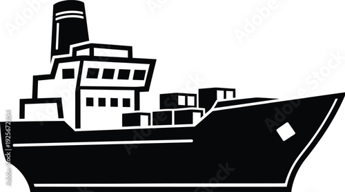 Black and white ship with building structure vessel
