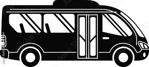 Black and white line of a bus with open doors transportation