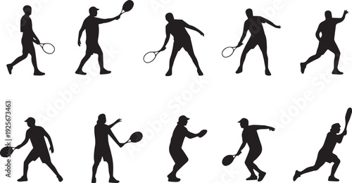 Tennis Player Silhouettes Showing Various Swing Positions