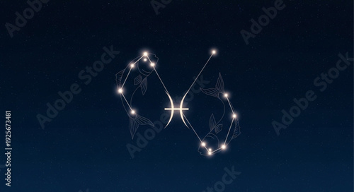 Pisces constellation glowing in the night sky with stars.