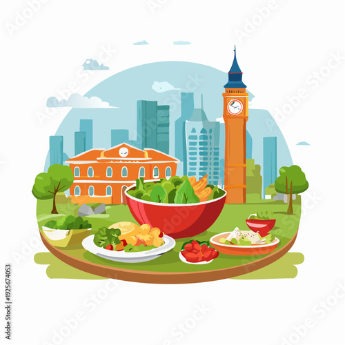 Delicious Dining in London: A Whimsical Food Scene with Iconic Landmarks View