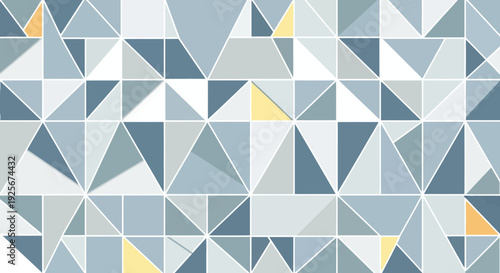 Geometric pattern of triangles in shades of blue and gray with accents of yellow.