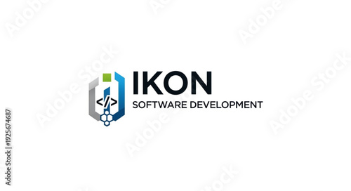 Ikon Software Development Logo with Code Symbol.