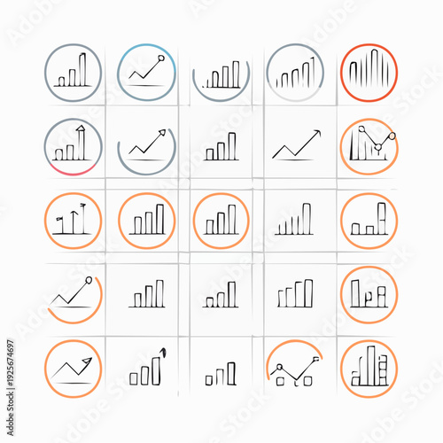 Diverse collection of hand-drawn business charts and graphs illustrating growth patterns