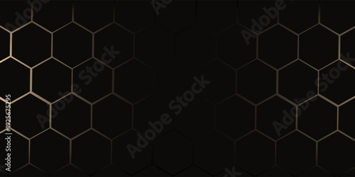 Hexagon technology black and gold colored honeycomb abstract background. Vector illustration
