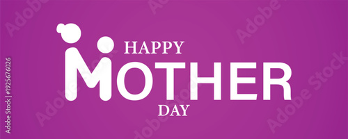 Minimalist vector graphic illustration celebrating happy mother day with stylized figures against a vibrant purple background.
