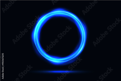 A vibrant blue neon circle glows brightly against a stark black background creating a futuristic and energetic visual effect high quality
