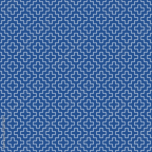 denim blue sashiko seamless pattern with stepped cross and plus sign motif