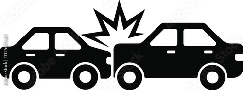 Car accident icon illustration showing vehicle collision crash impact traffic emergency warning symbol silhouette vector isolated on white background design