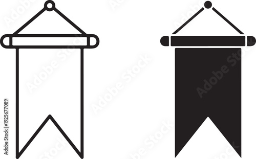 Black and white hanging banners with triangular tops symbols