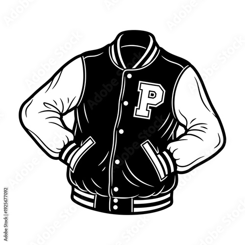 Classic Varsity Jacket with Letter P Emblem.