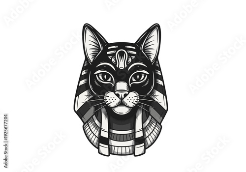 Ancient Egyptian Cat God Bastet Head Illustration.