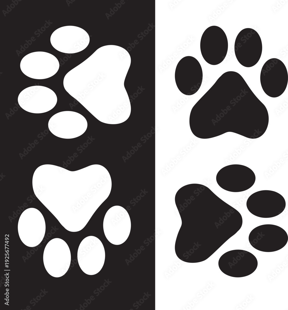 Fototapeta premium Paw Prints. Cute pets and Dogs pets paw print isolated on white background. Animal paw prints.