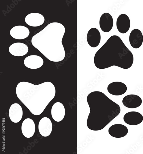 Paw Prints. Cute pets and Dogs pets paw print isolated on white background. Animal paw prints.