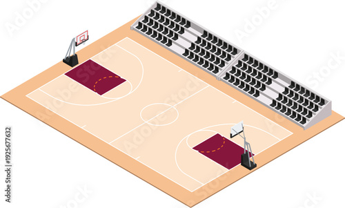 Isometric indoor basketball court illustration