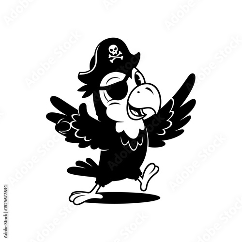 Cute cartoon pirate parrot with eye patch and hat.