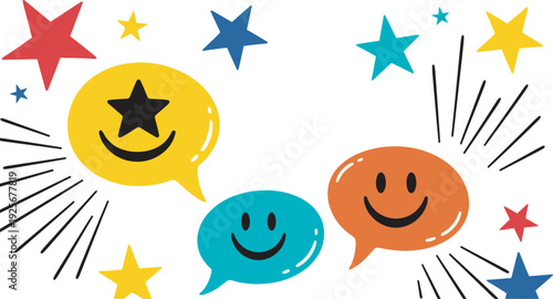 Colorful smiley faces and stars illustration