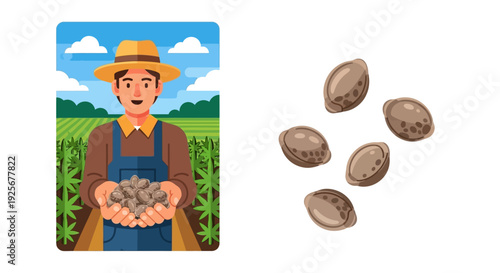 A farmer presenting handfuls of betel nuts alongside individual nuts