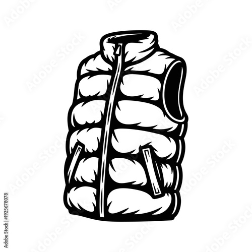 Stylish Puffer Vest Black and White Illustration.