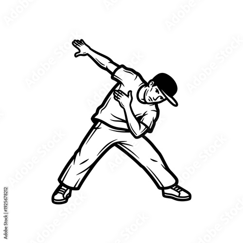 Energetic young man performing a popular dab dance move.