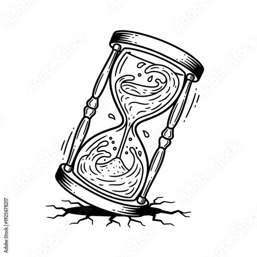 Hourglass with flowing water instead of sand, symbolizing time and change.