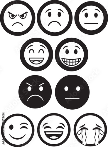 A collection of various emoticon faces expressing different emotions and reactions